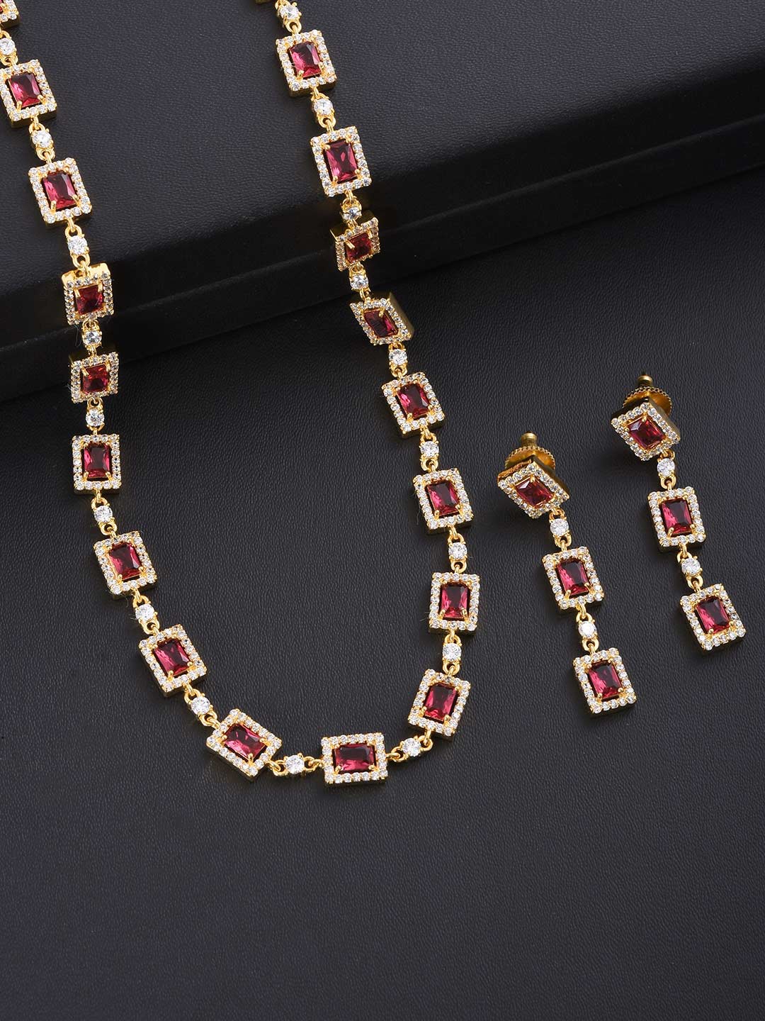 

Tistabene Gold Plated Red & White Stones-Studded & Beaded Jewellery Set