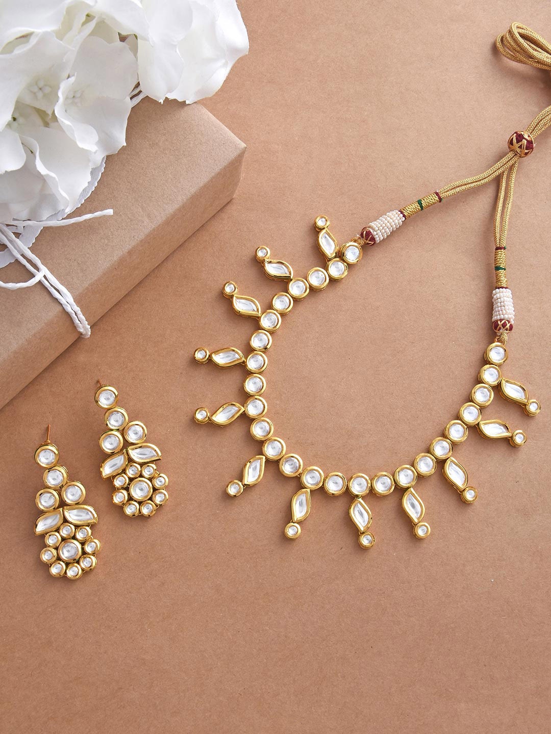 

Tistabene Gold-Plated White Stone-Studded & Beaded Jewellery Set