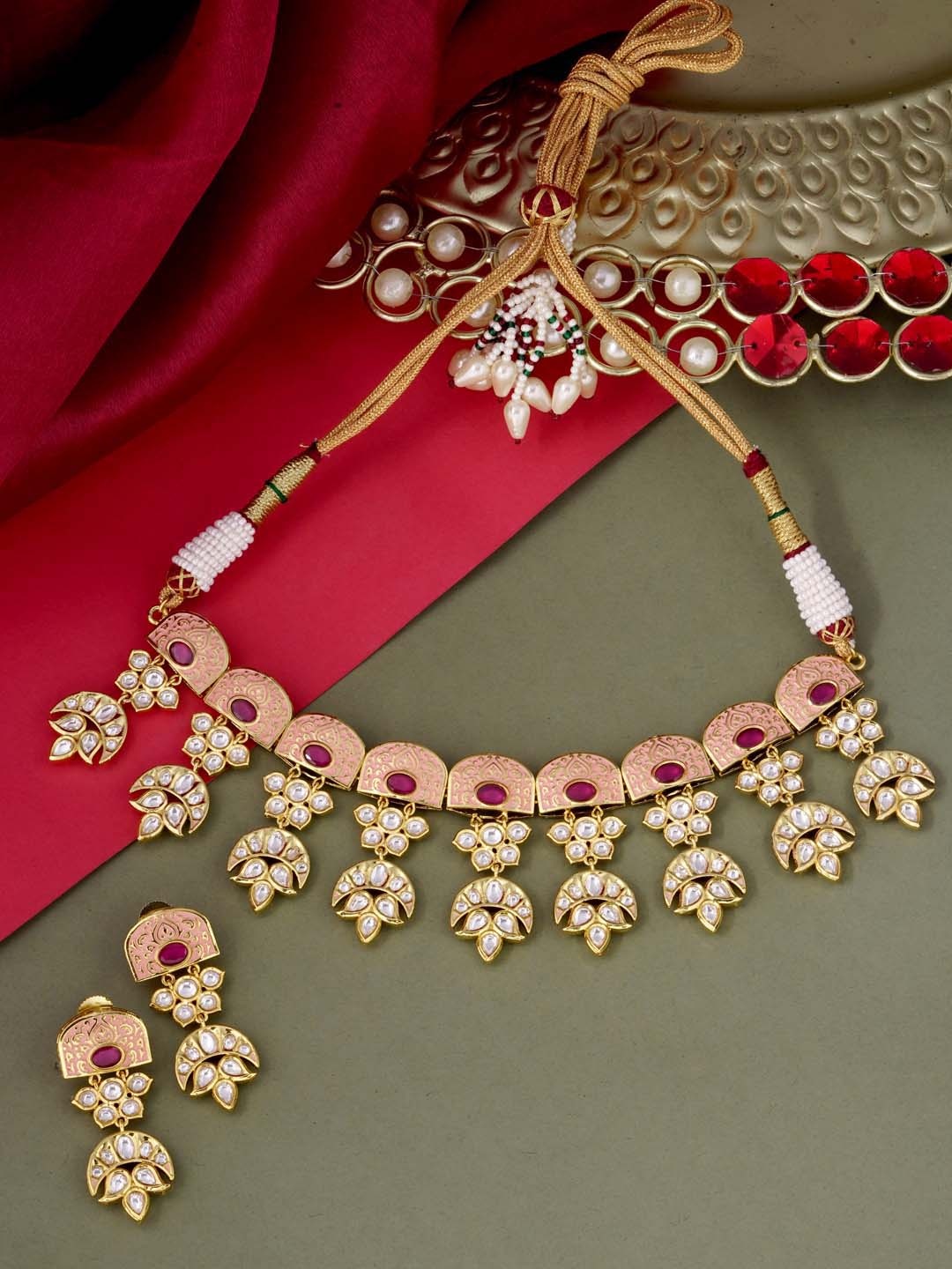 

Tistabene Gold-Plated & Toned Pink Artificial Stones and Beads Jewellery Set