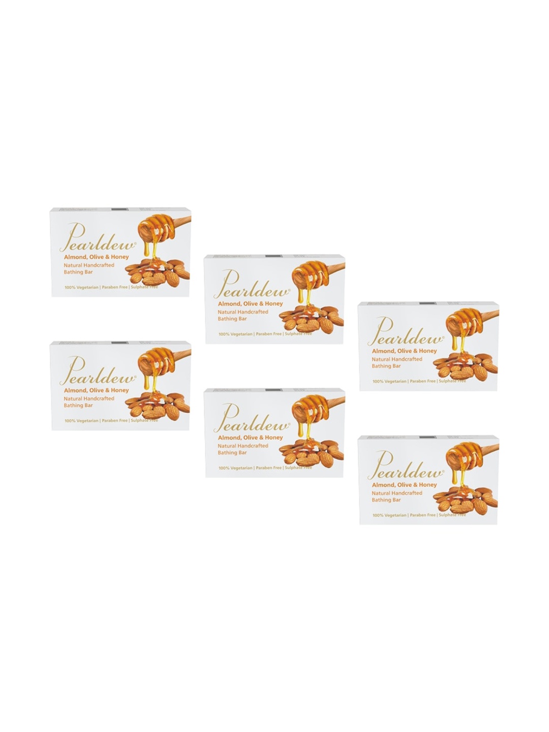 

Pearldew Set of 6 Almond Olive Honey Natural Handcrafted Bathing bar 450gm, White