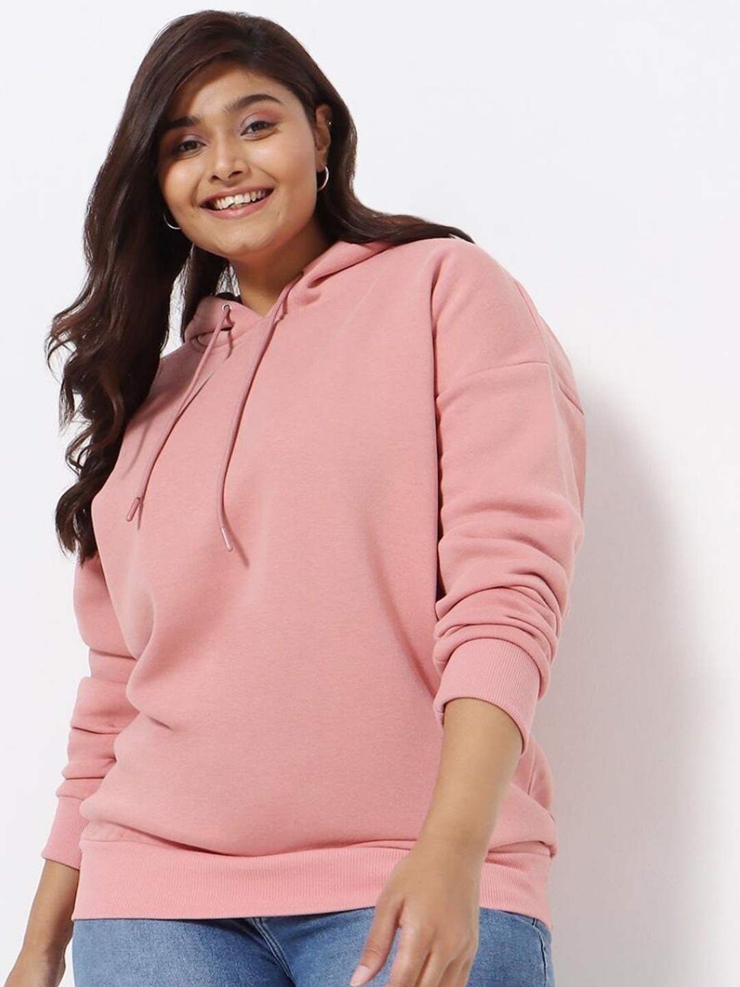 

Bewakoof Plus Women Plus Size Pink Hooded Sweatshirt