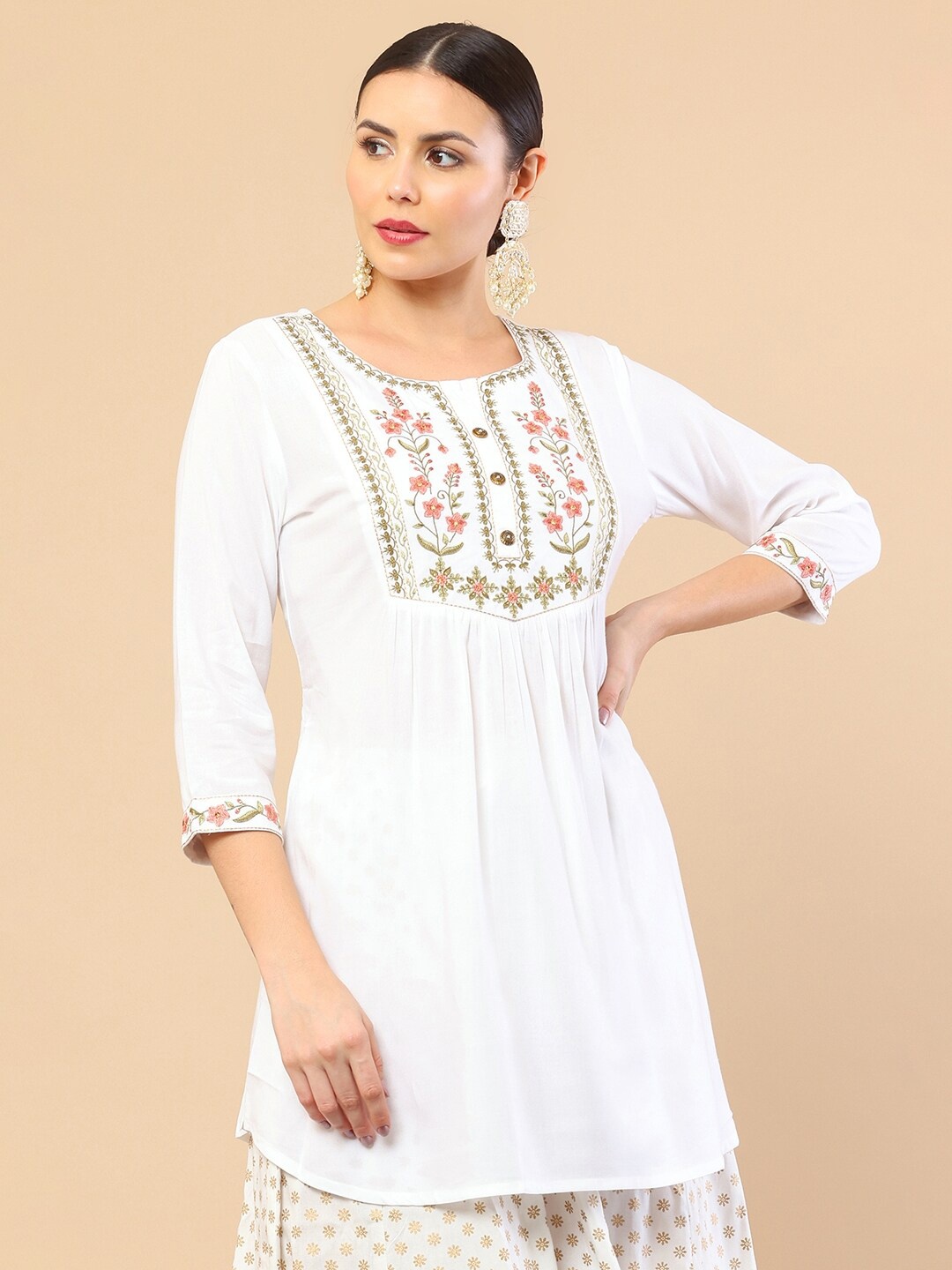 

Soch White & Gold-Toned Rayon Embroidered Tunic