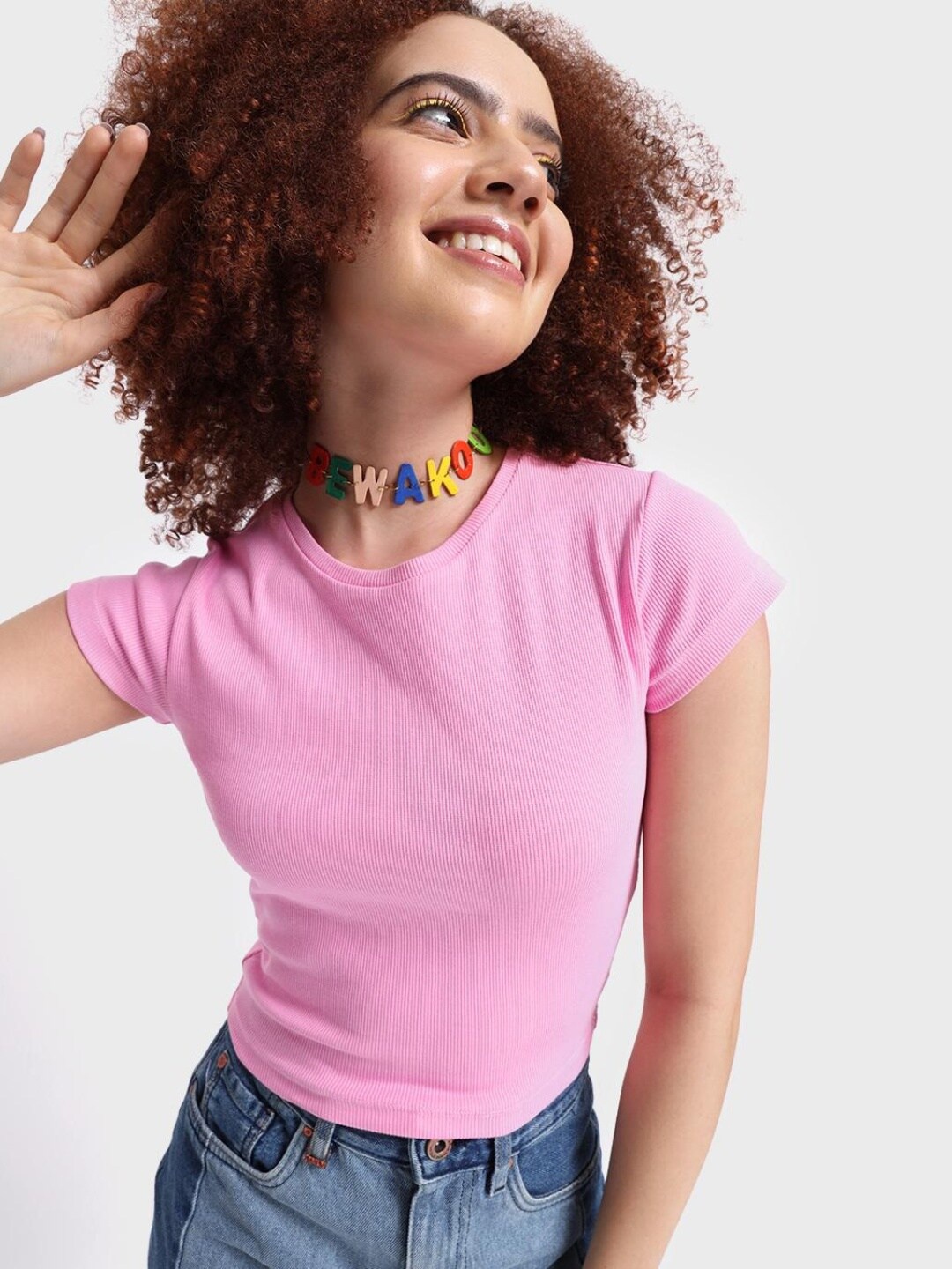 

Bewakoof Women Pink Slim Fit Pure Cotton Crop Top