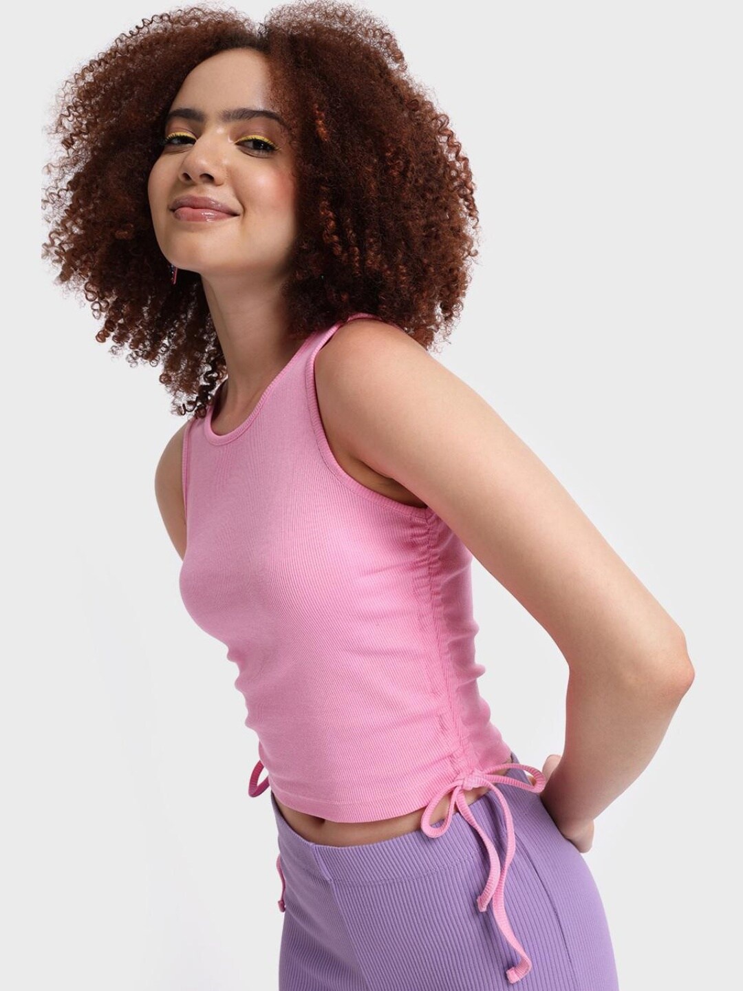 

Bewakoof Pink Ribbed Tank Top