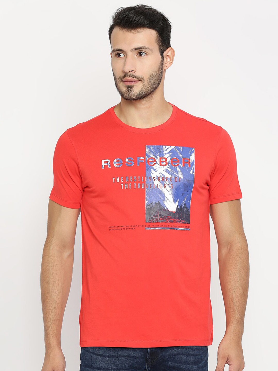 

SPYKAR Men Coral Printed Slim Fit T-shirt