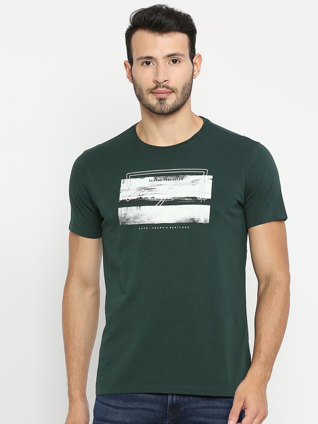 

SPYKAR Men Green Printed Slim Fit T-shirt