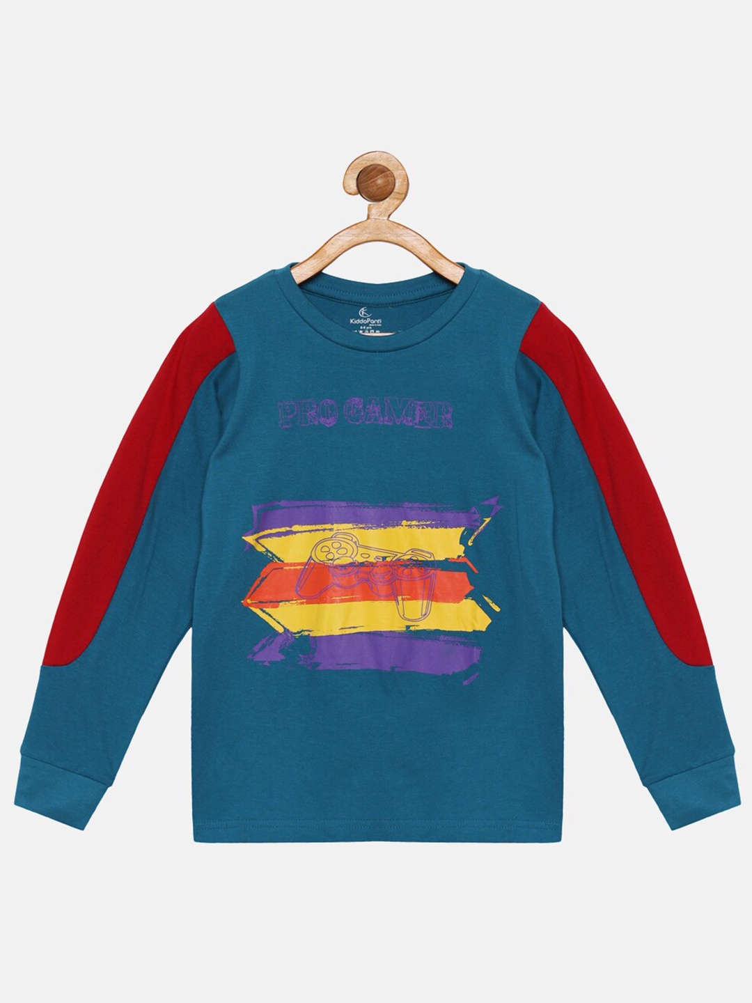 

KiddoPanti Boys Teal Blue Typography Printed T-shirt