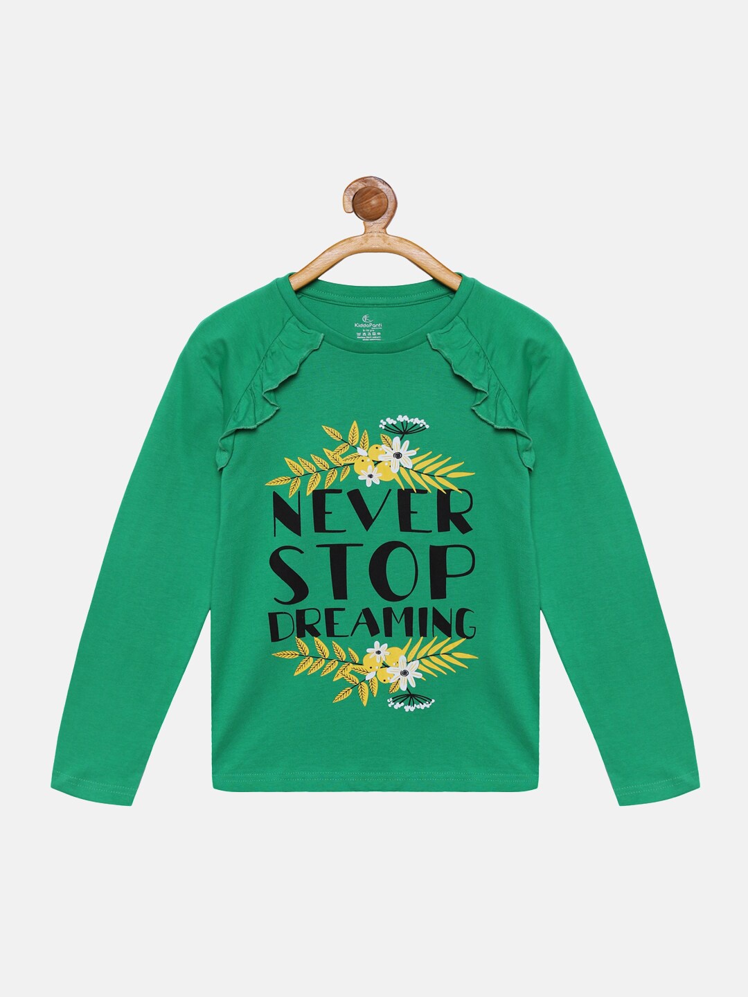 

KiddoPanti Girls Green Typography Printed T-shirt
