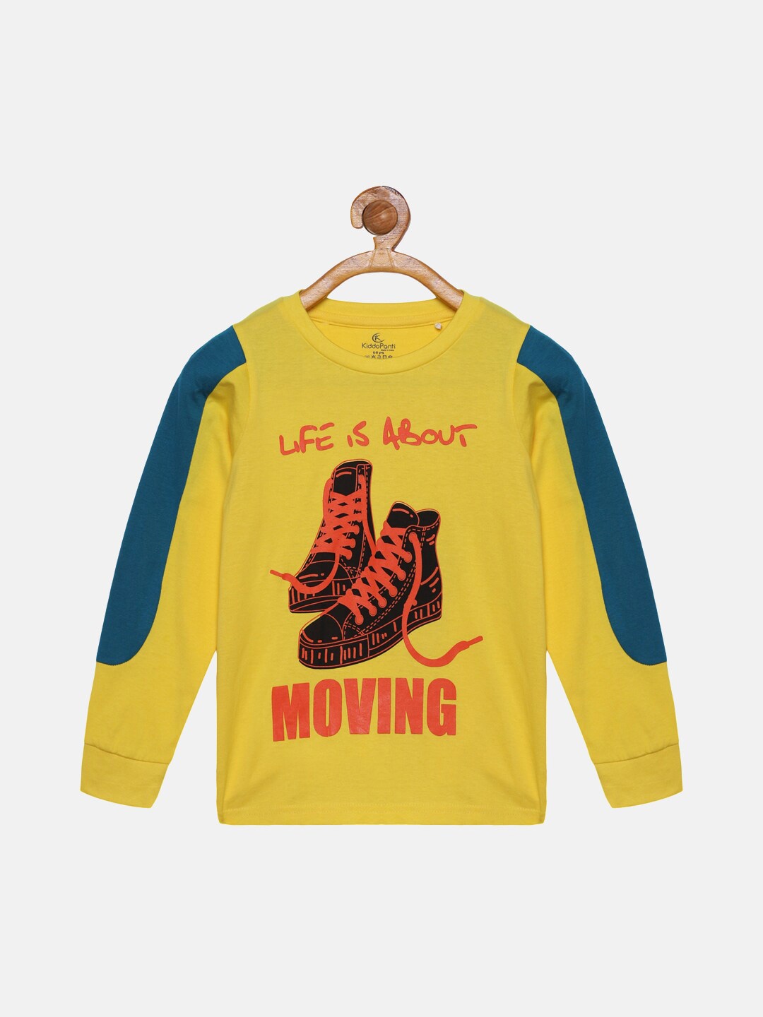 

KiddoPanti Boys Yellow & Blue Printed T-shirt