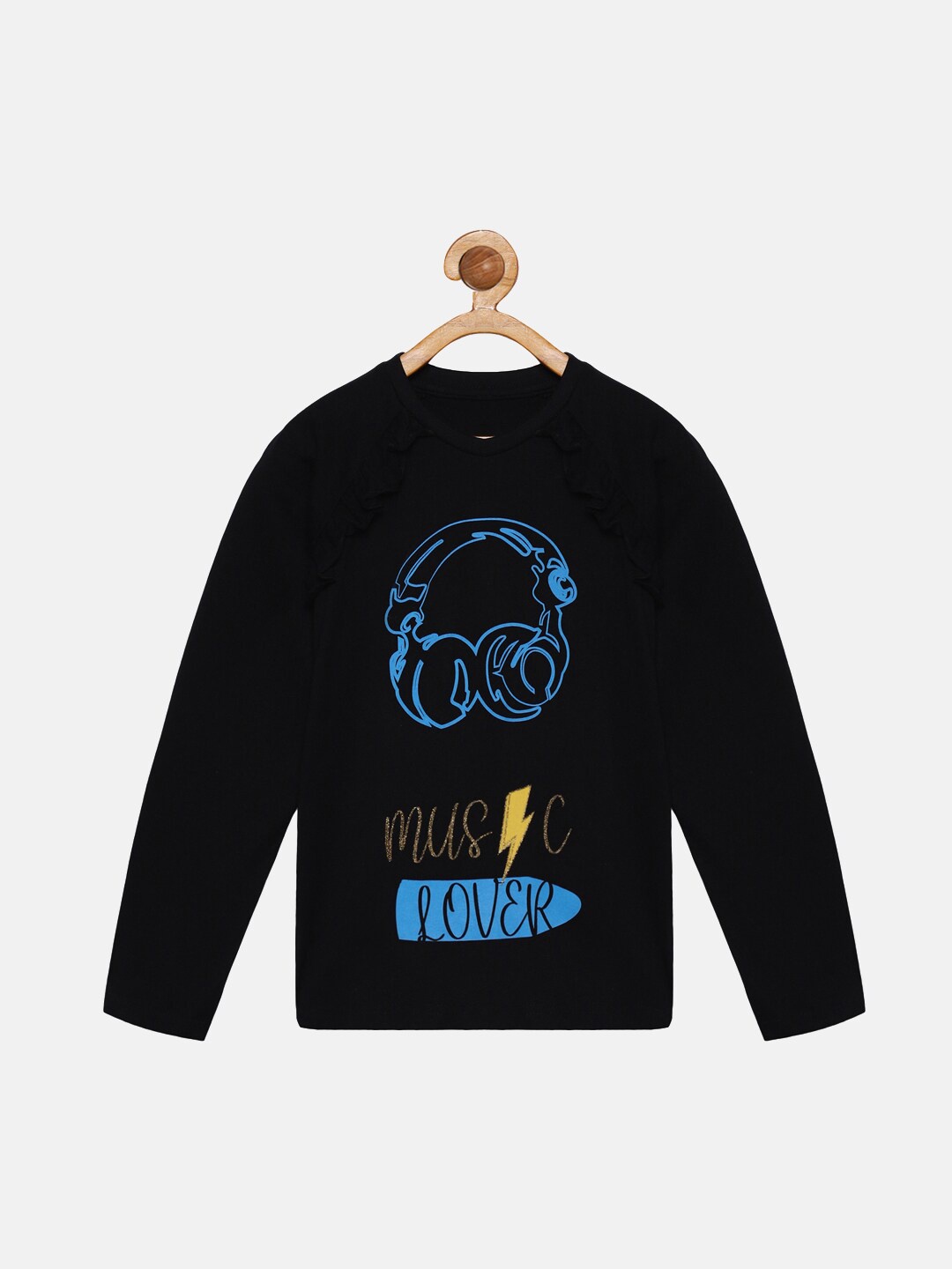 

KiddoPanti Girls Black Printed T-shirt