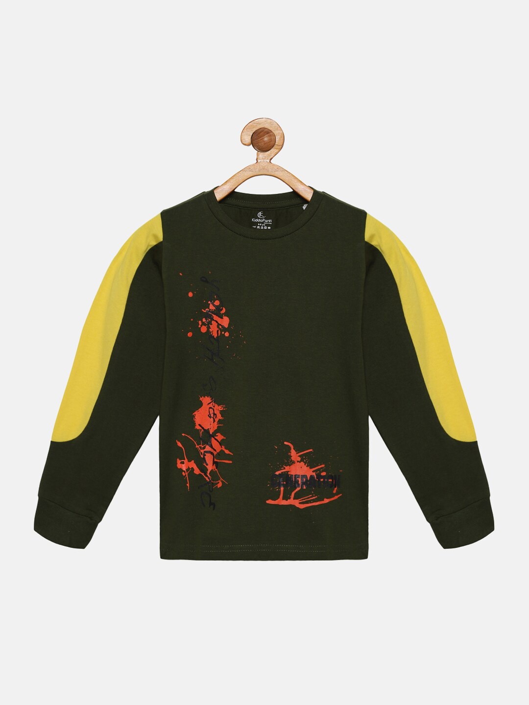 

KiddoPanti Boys Green & Yellow Typography Printed T-shirt