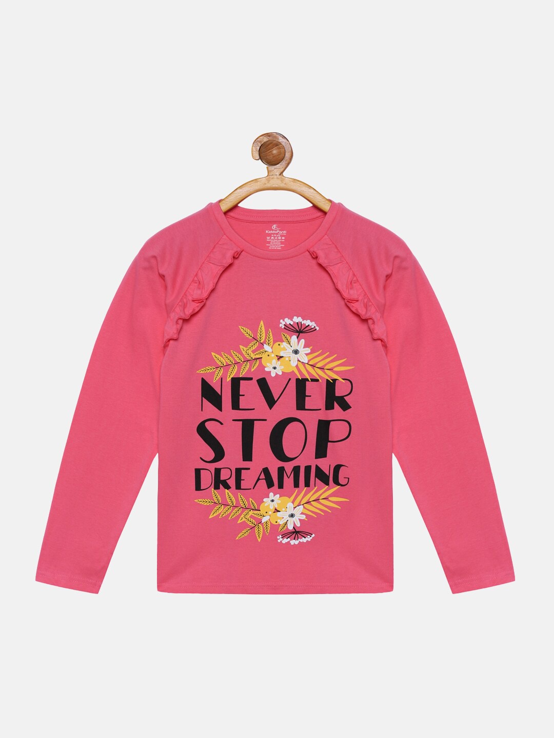 

KiddoPanti Girls Pink Typography Printed T-shirt