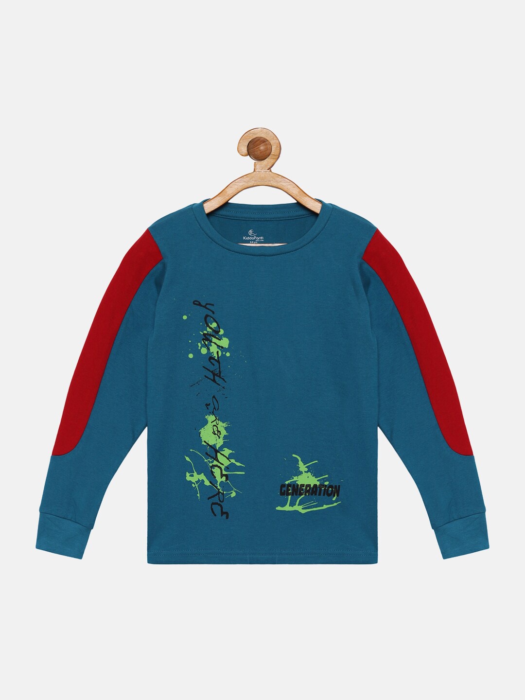 

KiddoPanti Boys Teal Blue Typography Printed T-shirt