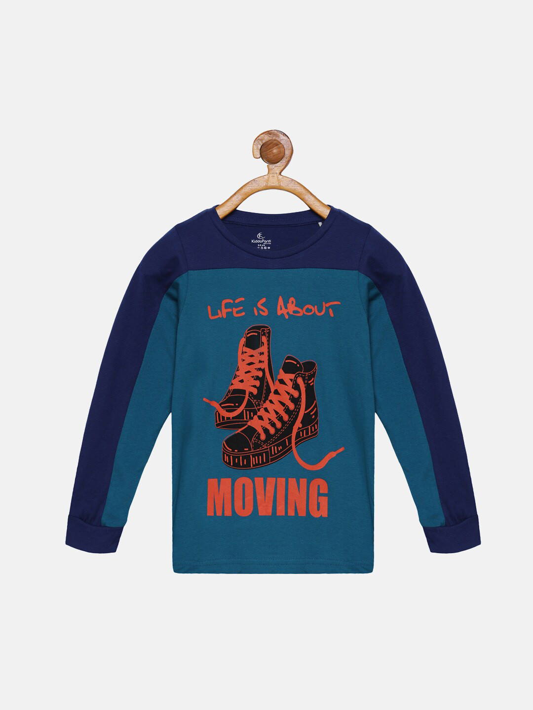 

KiddoPanti Boys Teal Blue Typography Printed Cotton T-shirt