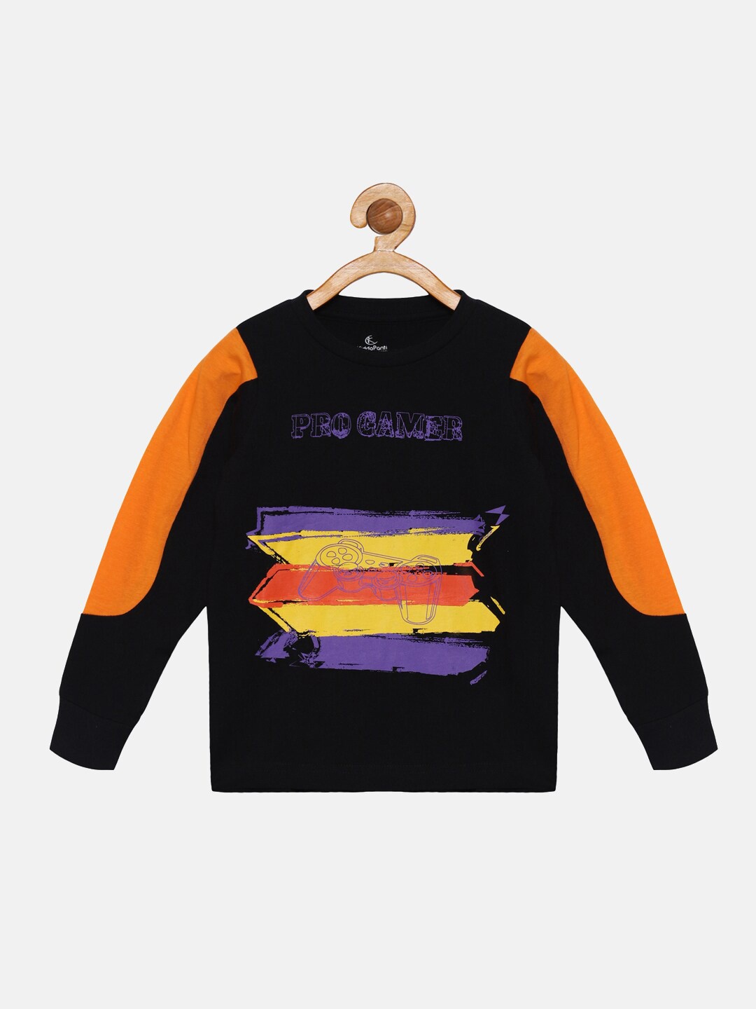 

KiddoPanti Boys Black & Orange Printed T-shirt