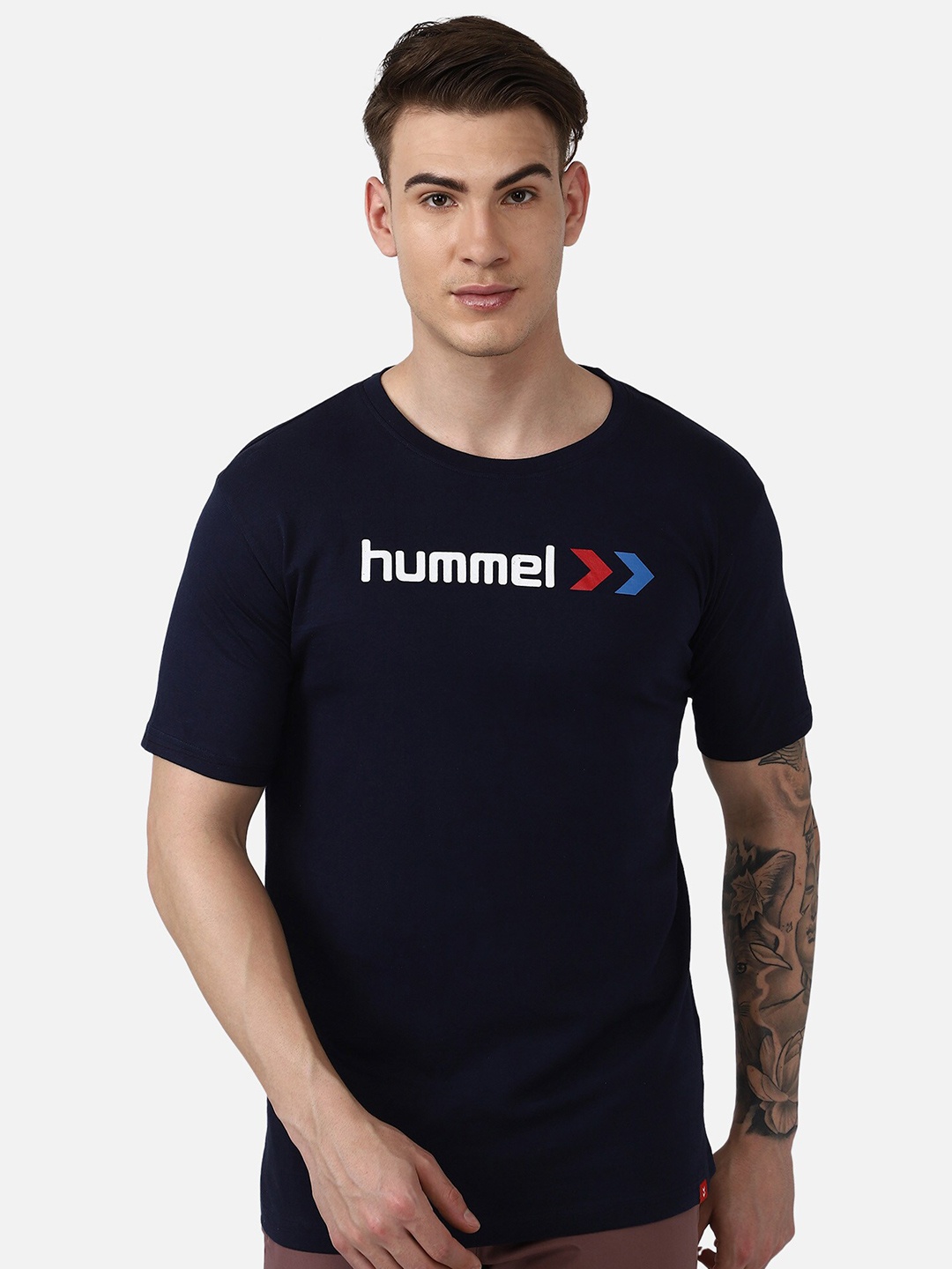 

hummel Men Blue Typography Printed T-shirt