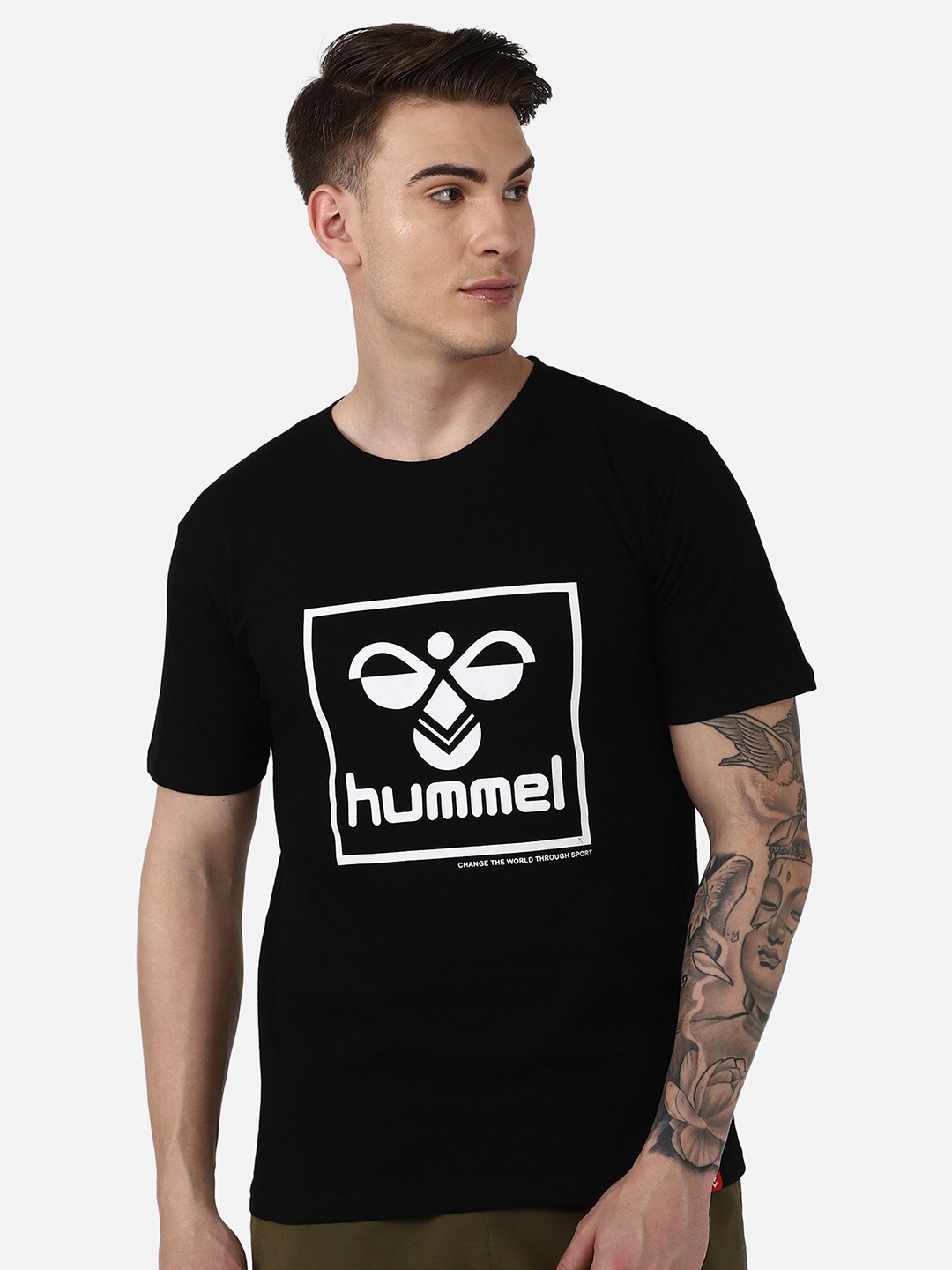 

hummel Men Black Typography Printed Cotton T-shirt