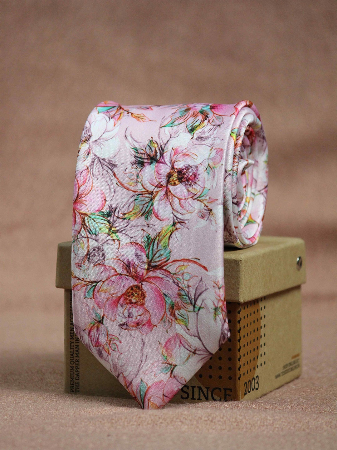 

Tossido Men White & Pink Printed Broad Tie