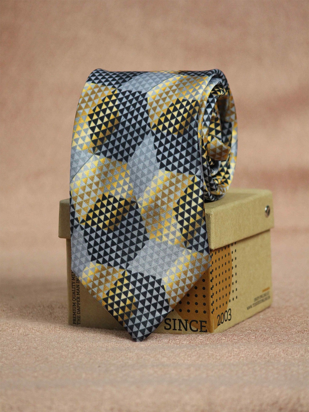 

Tossido Men Gold-Toned & Grey Printed Broad Tie