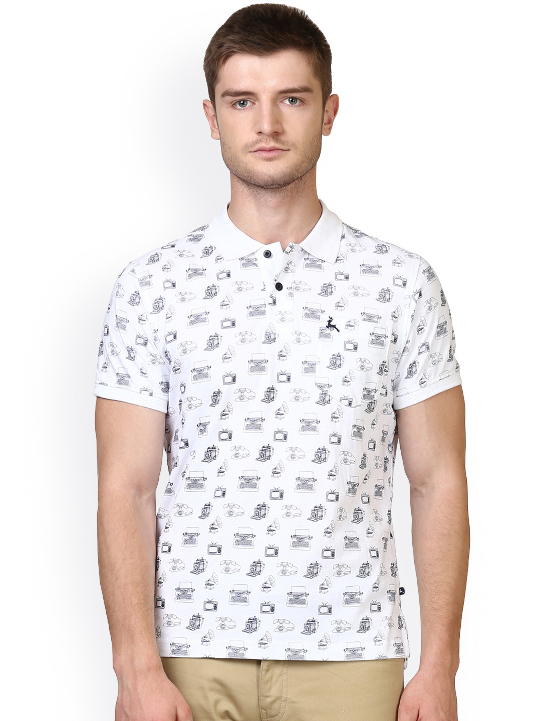 

Parx Men White Printed Polo Collar T-shirt