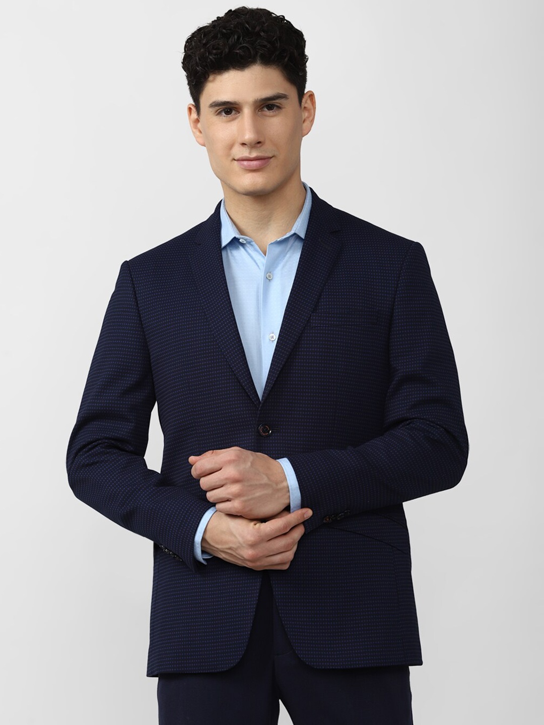 

SIMON CARTER LONDON Men Navy Blue Printed Slim-Fit Single-Breasted Blazers