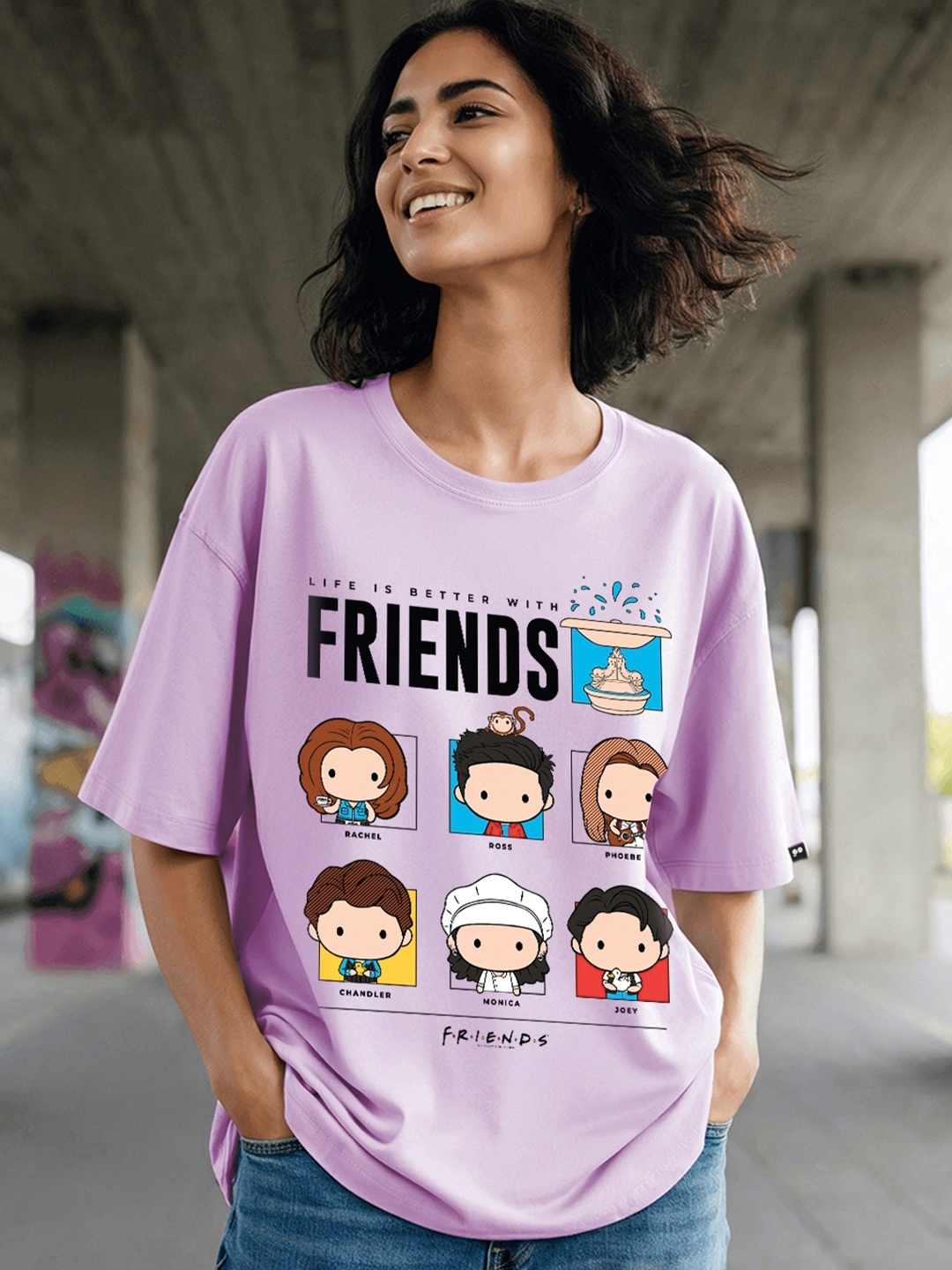 

Bewakoof Women Lavender Typography Printed Oversized T-shirt