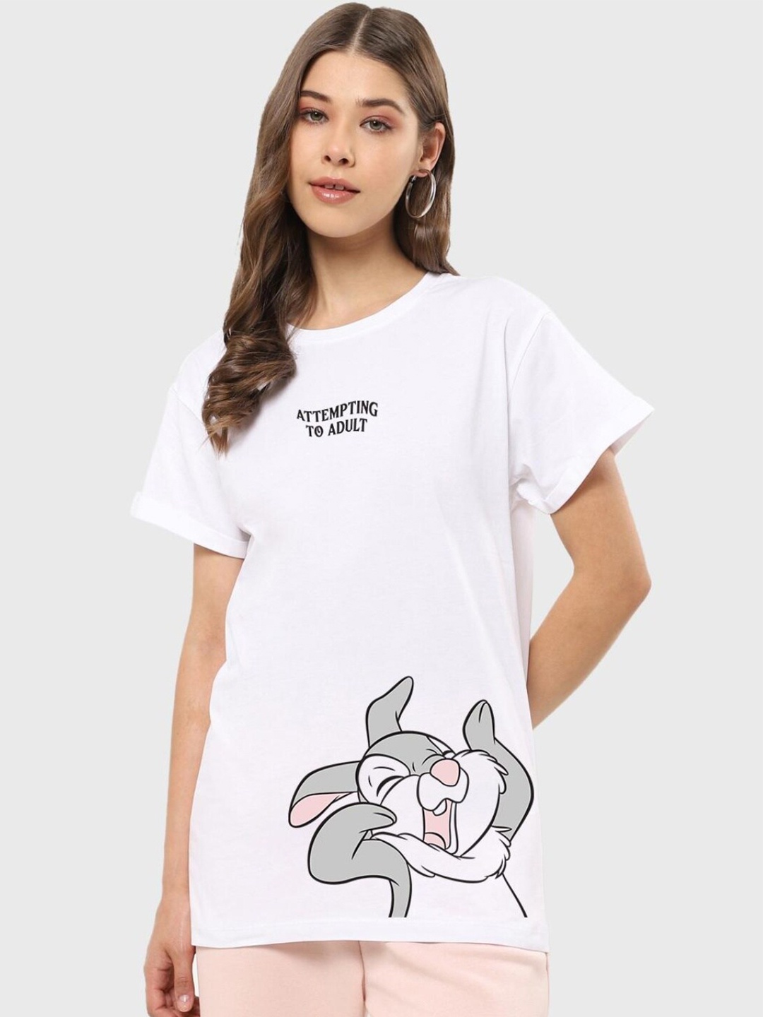 

Bewakoof Women White & Grey Printed T-shirt