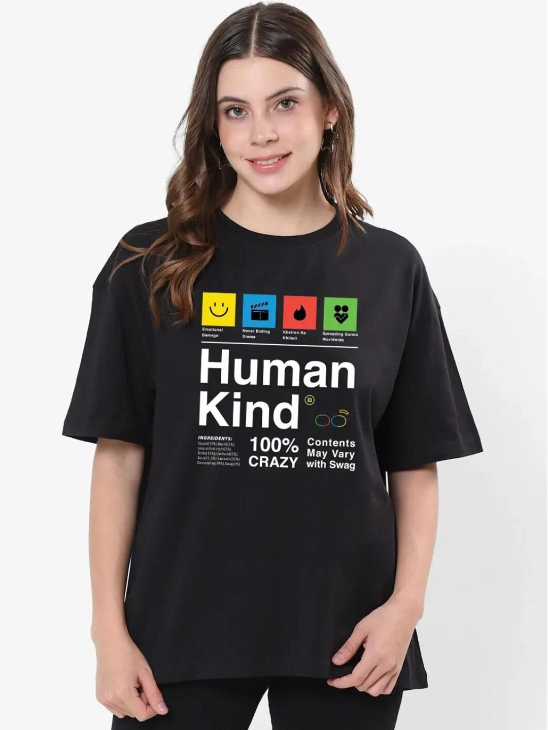 

Bewakoof Women Black Typography Printed Loose T-shirt