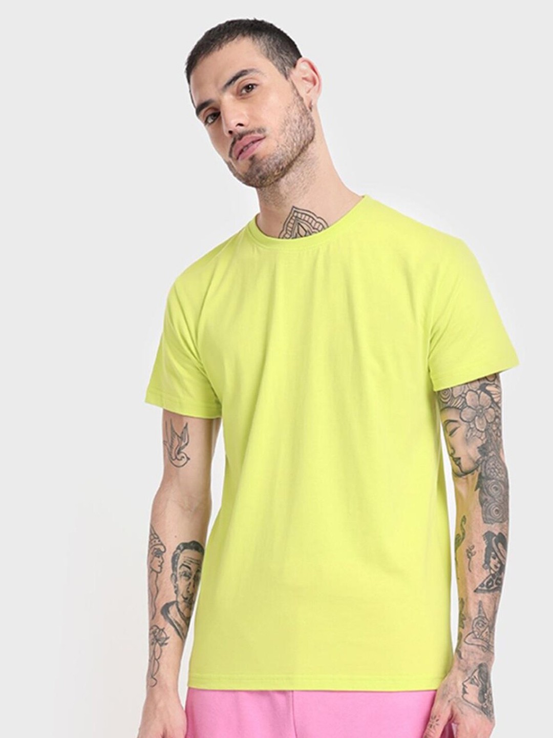 

Bewakoof Men Lime Green Cotton T-shirt