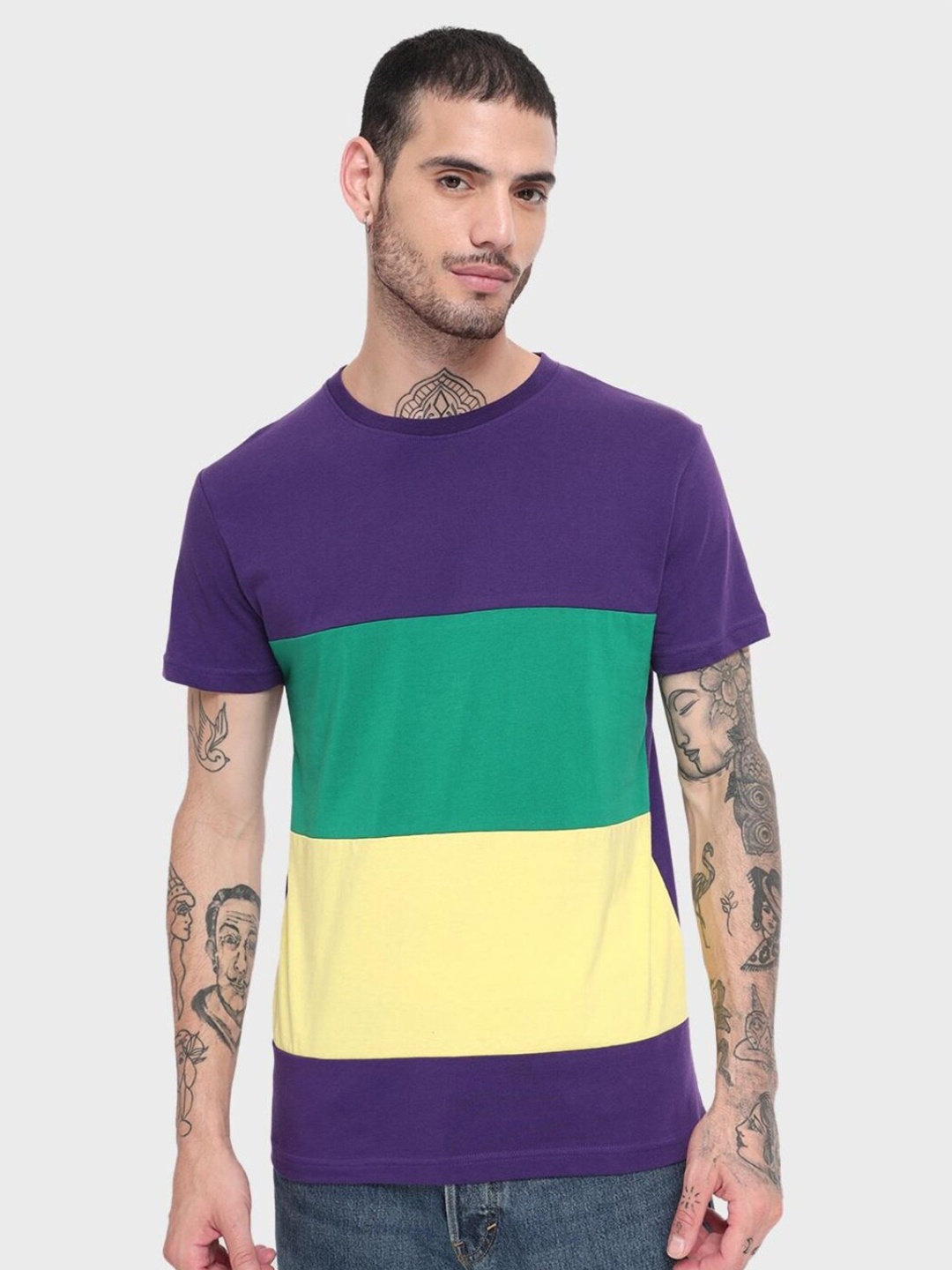 

Bewakoof Men Colourblocked T-shirt, Purple