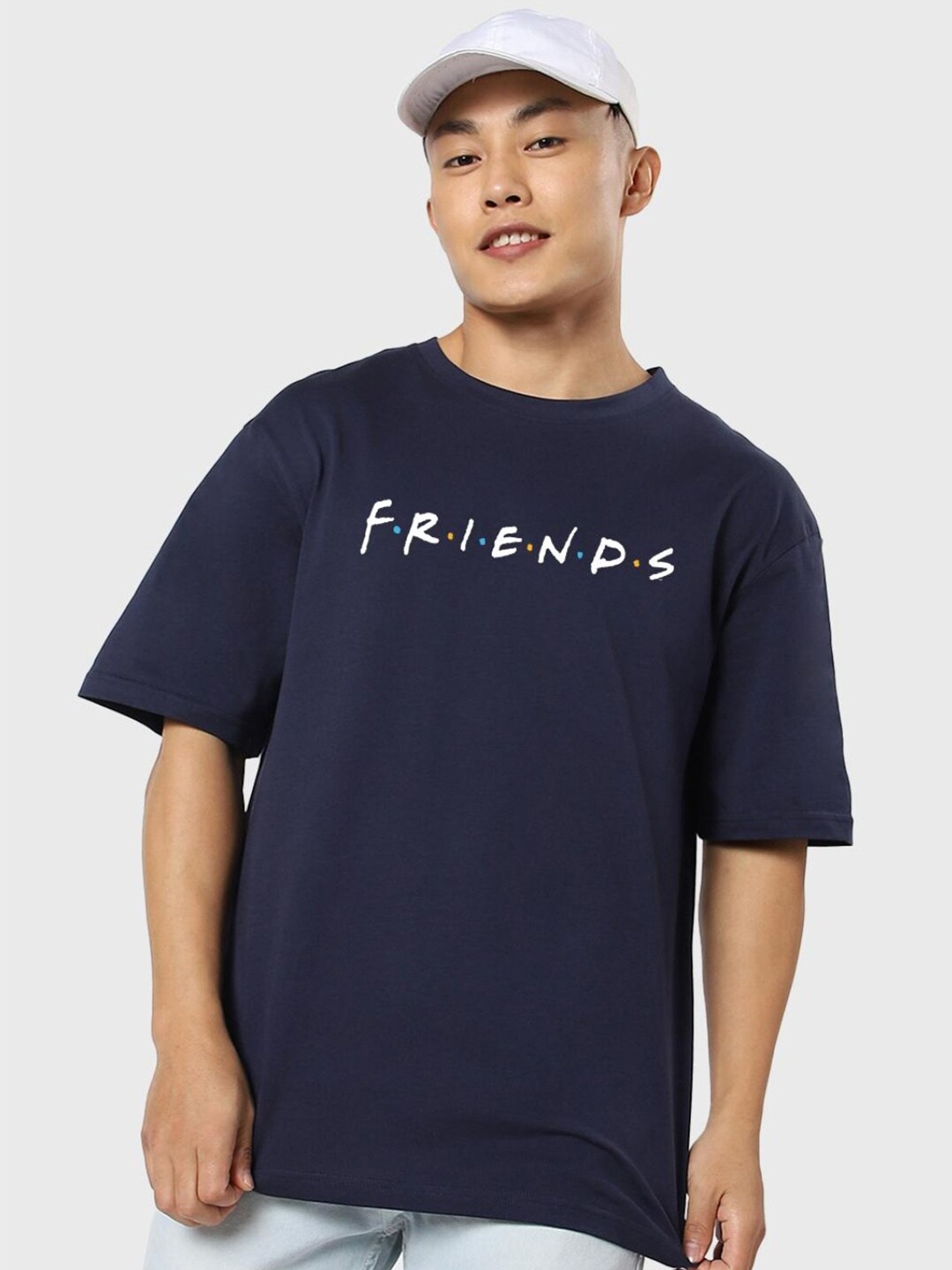 

Bewakoof Men Blue Typography Printed Extended Sleeves Cotton Oversized T-shirt