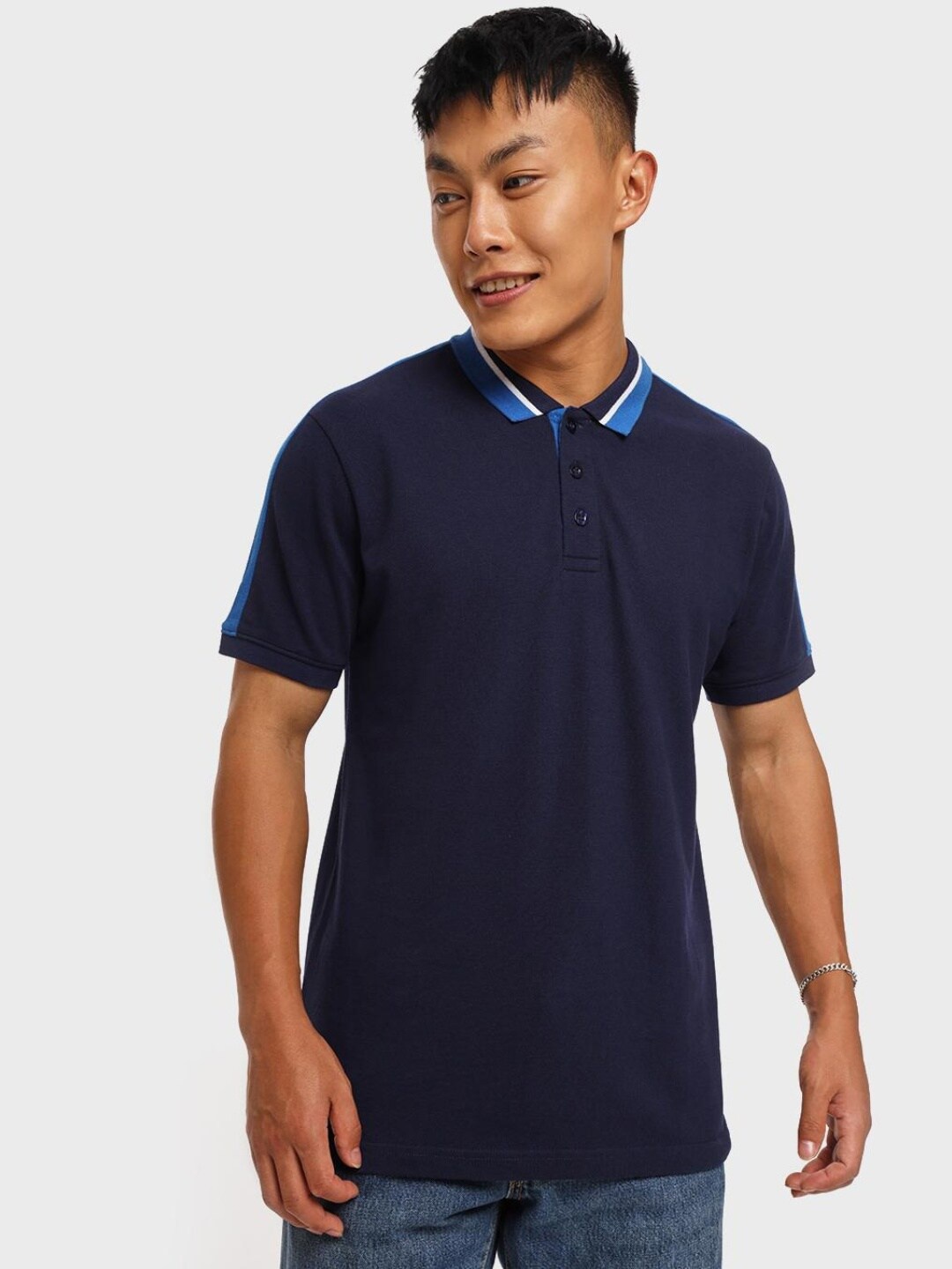 

Bewakoof Men Navy Blue Polo Collar T-shirt