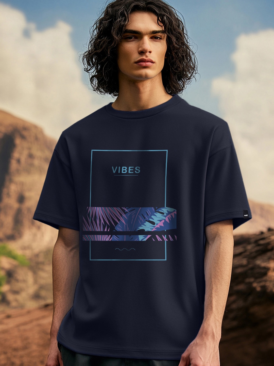 

Bewakoof Men Blue Printed Oversized T-shirt