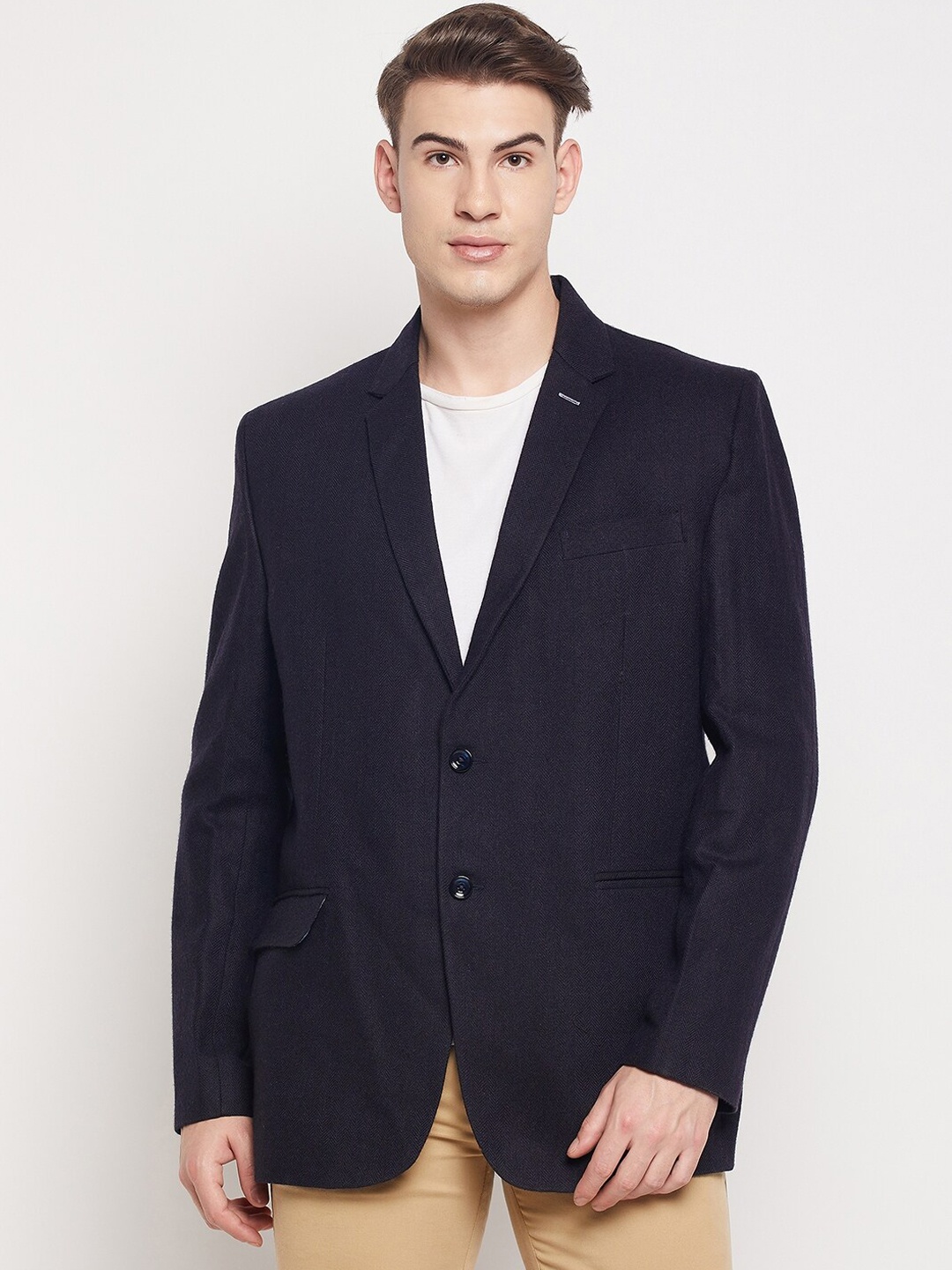 

Duke Men Navy Blue Solid Single-Breasted Casual Blazers
