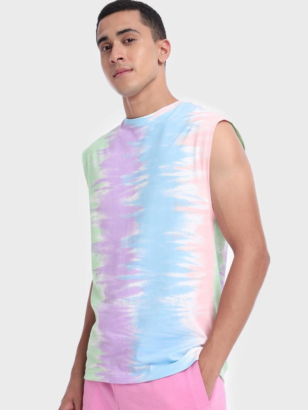 

Bewakoof Men White & Blue Tie & Dye Printed Innerwear Vests, Multi