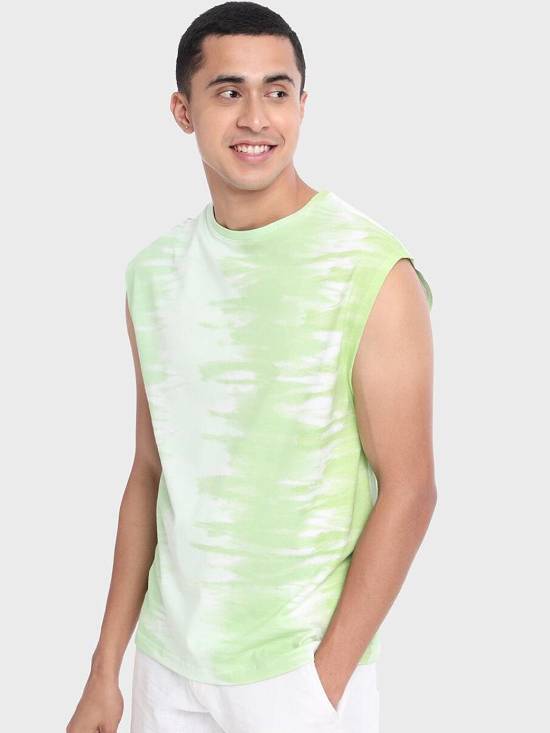 

Bewakoof Men Green & White Printed Cotton Innerwear Vest