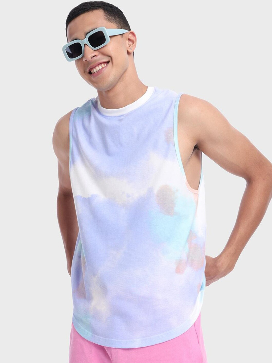 

Bewakoof Men Tie & Dye Oversized Deep Armhole Vest, Blue