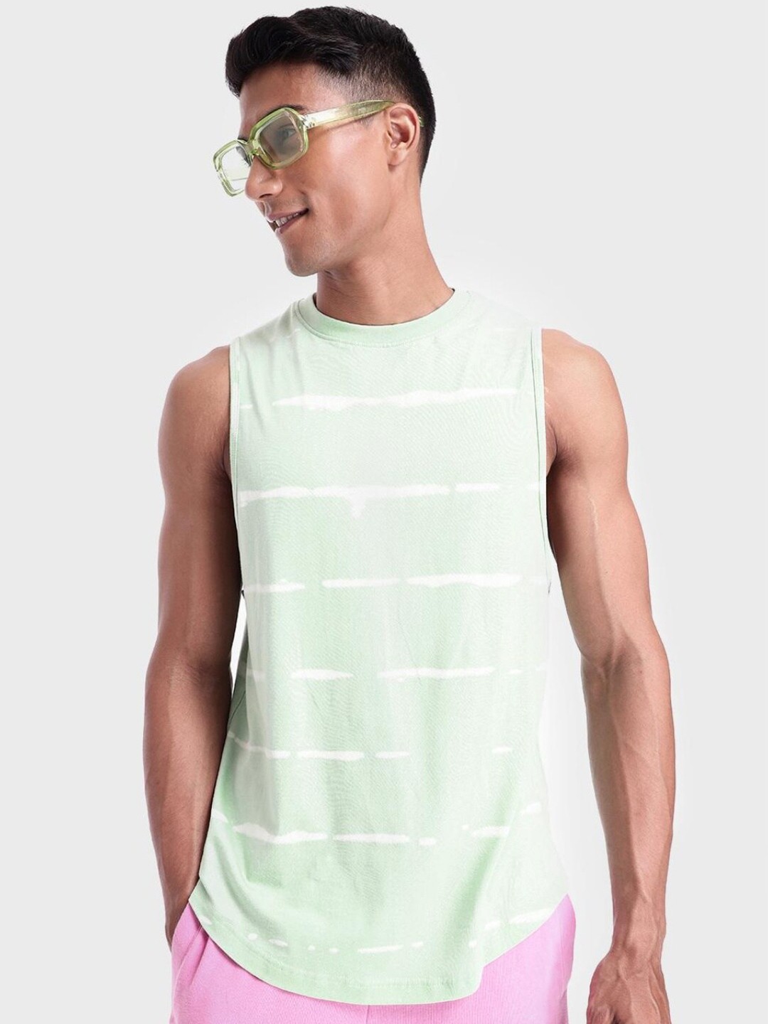 

Bewakoof Men Green & White Printed Cotton Innerwear Vest