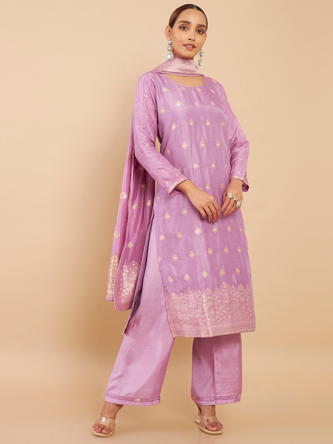 

Soch Purple & Gold-Toned Art Silk Unstitched Dress Material