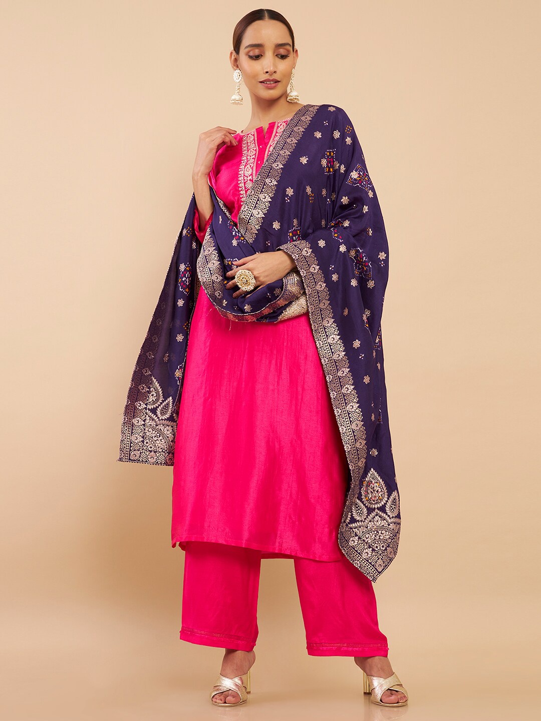 

Soch Fuchsia & Purple Embroidered Art Silk Unstitched Dress Material