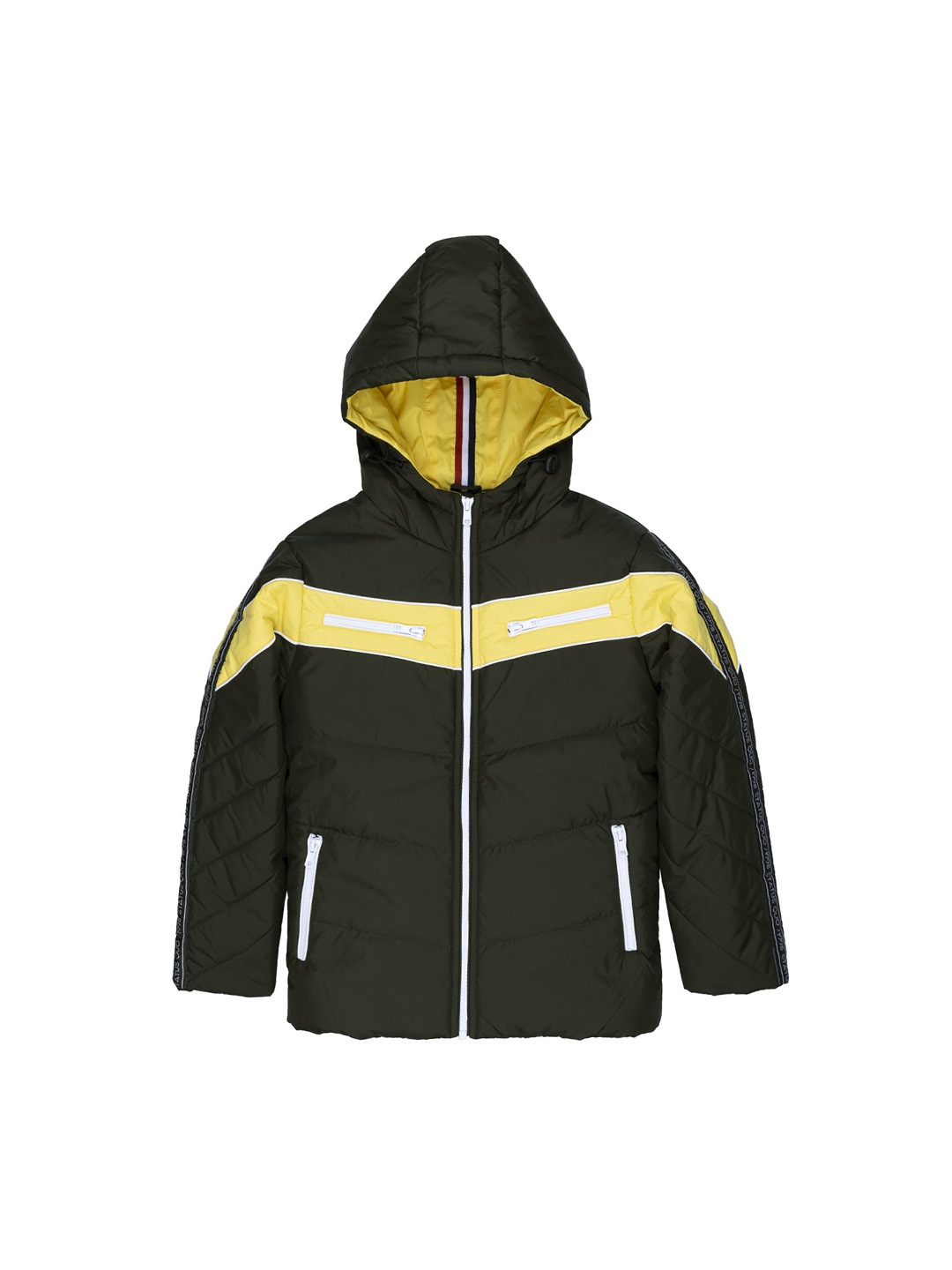 

Status Quo Boys Olive Green Yellow Colourblocked Padded Jacket