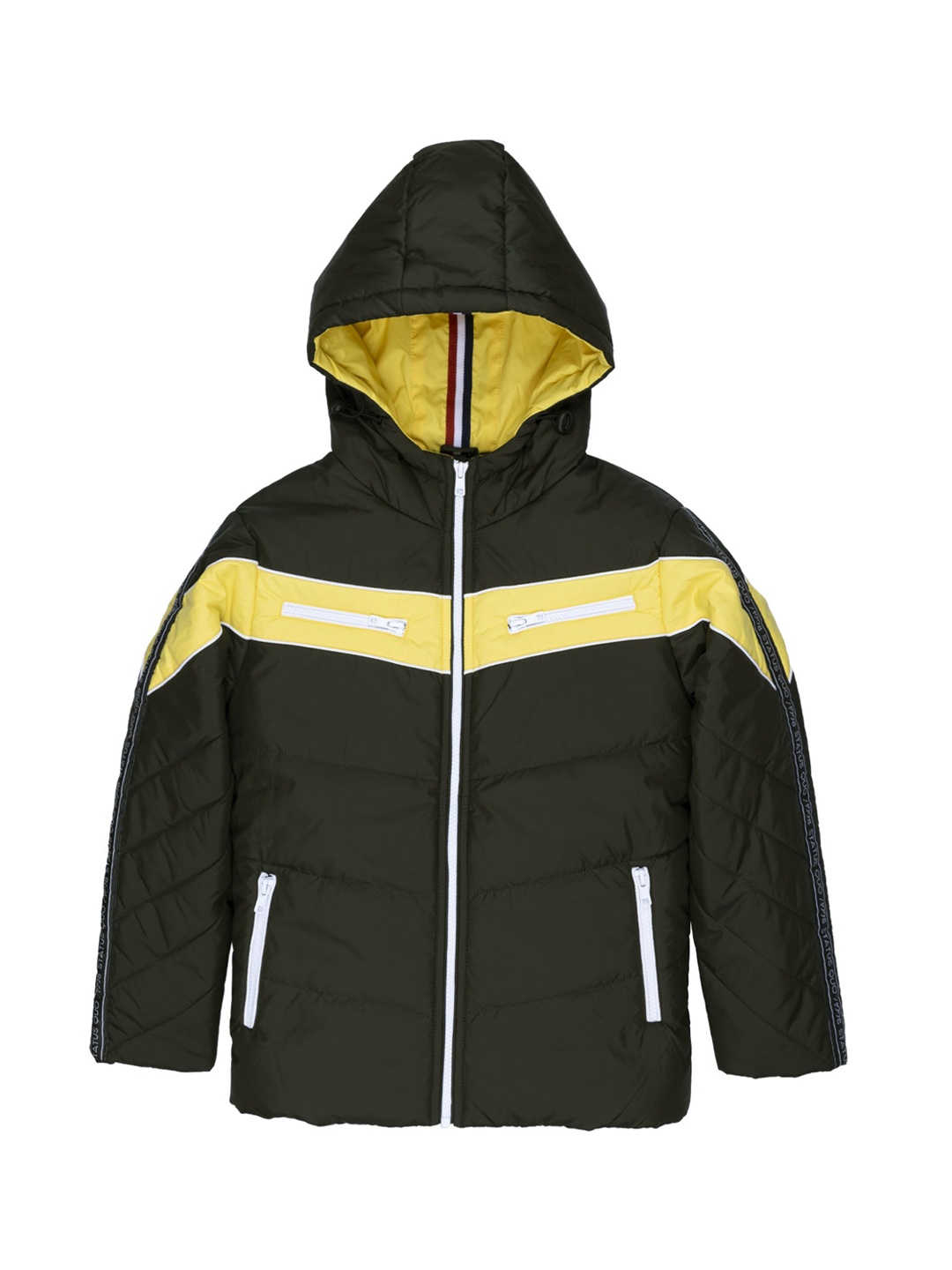 

Status Quo Boys Olive Green & Yellow Colourblocked Padded Jacket