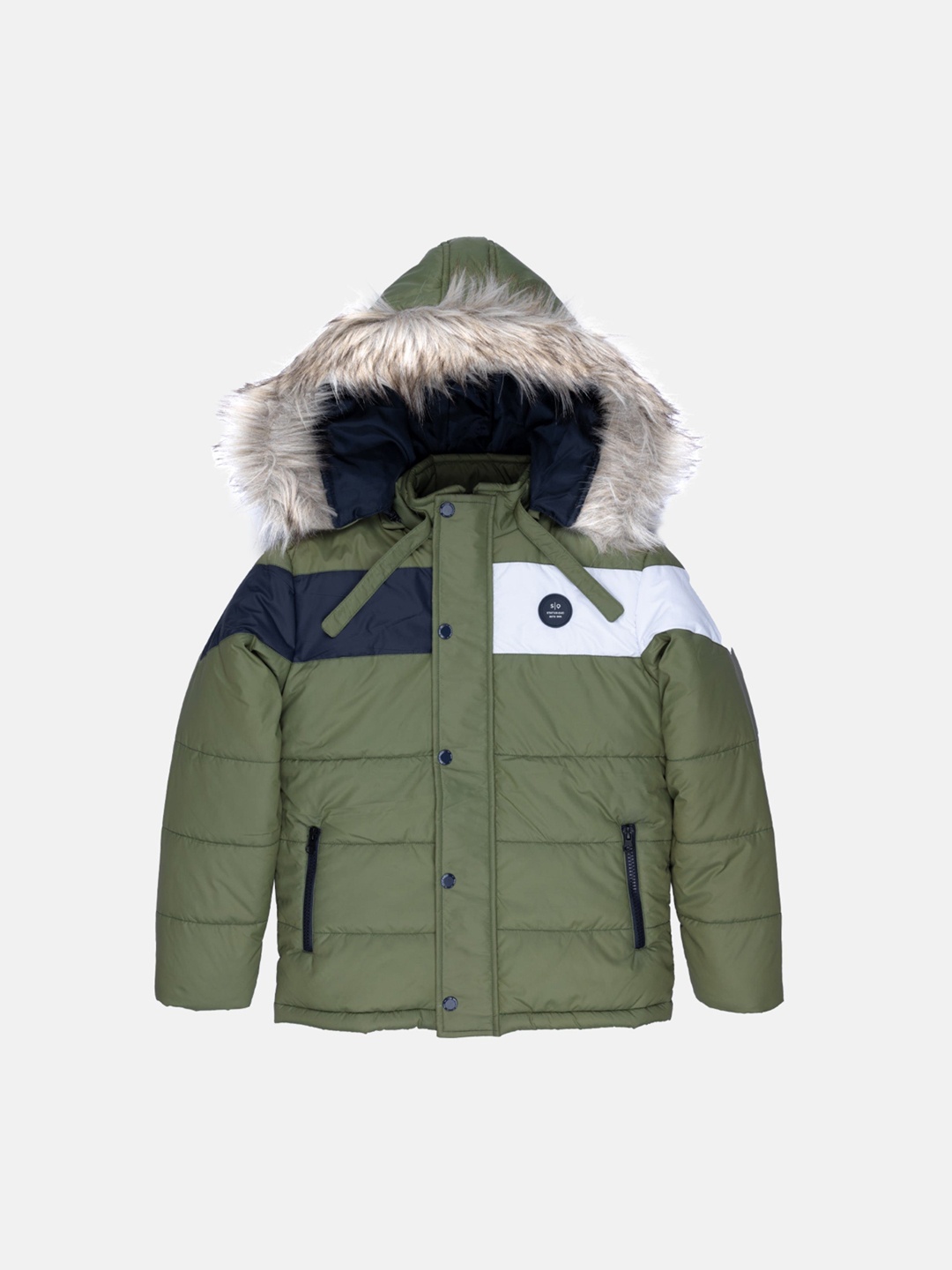 

Status Quo Boys Olive Green Colourblocked Padded Jacket