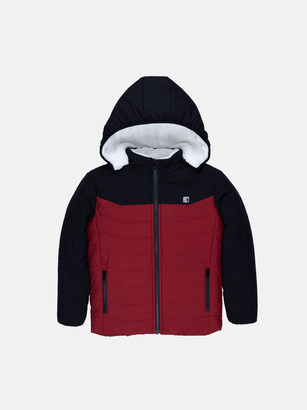 

Status Quo Boys Red & Navy Blue Colourblocked Hooded Padded Jacket