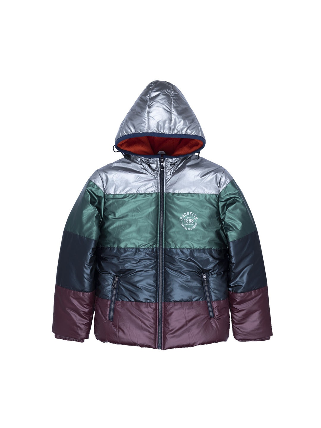 

Status Quo Boys Multicolored Colourblocked Longline Hooded Padded Jacket, Silver