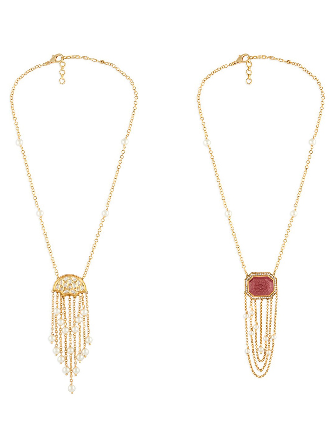 

Ahaanya Women Pack of 2 Gold-Toned & White Brass Gold-Plated Layered Necklace