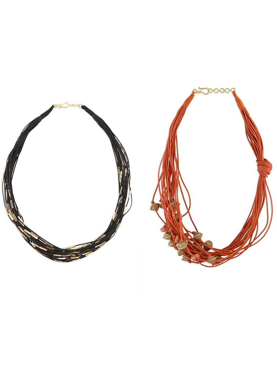 

Ahaanya Women Pack of 2 Gold-Toned & Black Brass Gold-Plated Layered Necklace