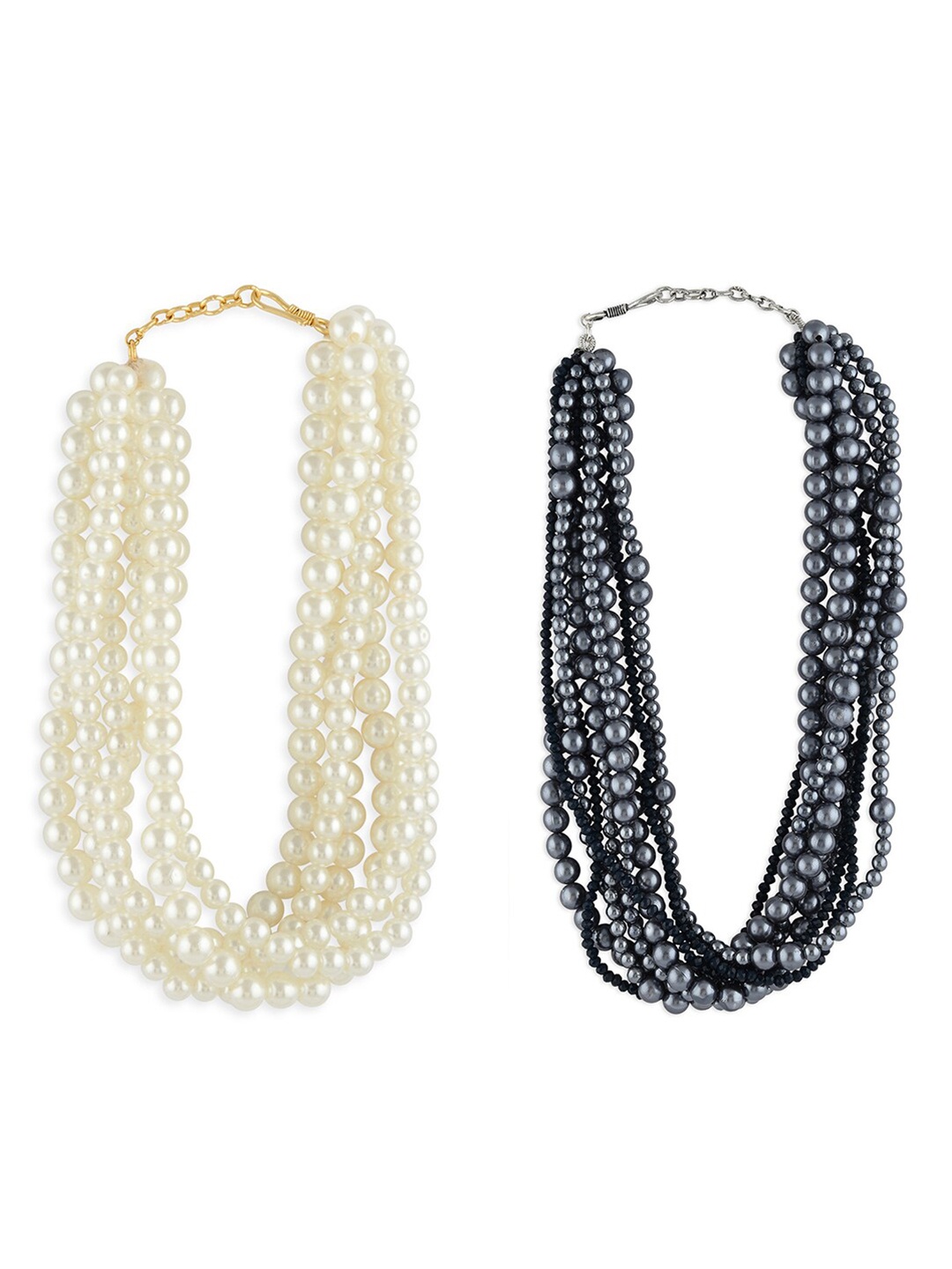 

Ahaanya Women Set Of 2 White & Grey Layered Necklace, Gold