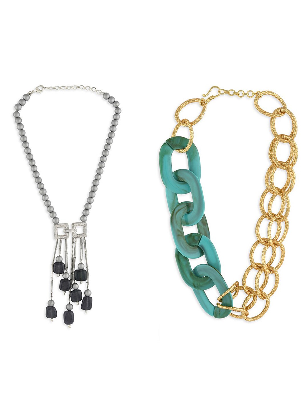 

Ahaanya Set of 2 Gold-Plated & Green Necklace