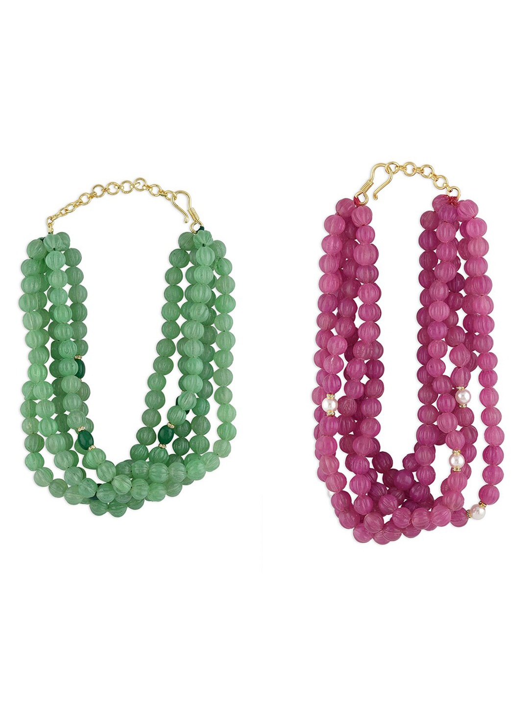 

Ahaanya Women Set Of 2 Gold-Plated & Green Layered Necklace